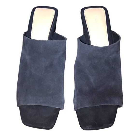 ZARA WOMAN Mule Heels Women's Size 6.5 Blue Square Toe Slip On  Faux Suede - Picture 1 of 12